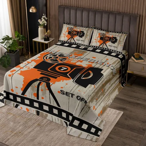 Miniatura 18 de Homewish Theater Cinema Poster Quilt Sets Twin Size,Retro Movie Bedspread Coverlet 2Pcs for Kids Girls Boys Room Decor,Popcorn Quilts Set Movie
