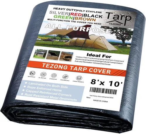 Miniatura 17 de Lonas resistentes impermeables de 4 x 5 pies, paquete de 2 lonas TEZONG negras de 0.472 in. de lona de plástico para exteriores para lluvia