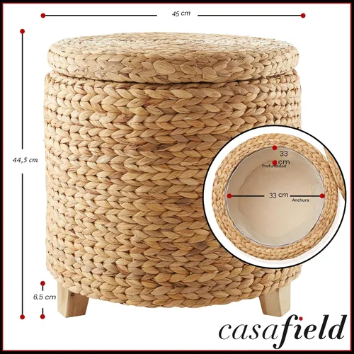 Miniatura 3 de Casafield Otomana redonda de almacenamiento de 17 pulgadas con tapa, natural, taburete de jacinto de agua tejido a mano para sala de estar