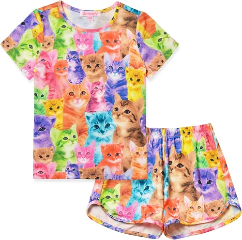 Miniatura 22 de QPANCY Pijamas de verano para niñas, conjuntos de pijamas de manga corta para dormir de verano