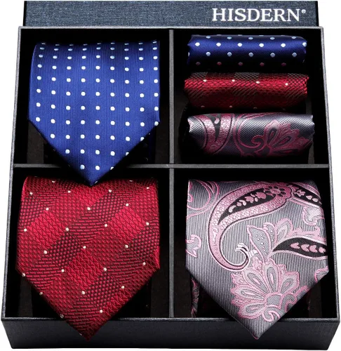 Miniatura 47 de HISDERN Juego de corbatas extralargas para hombre y pañuelo de bolsillo de 63 pulgadas, colección XL, caja de regalo, corbata, lote de 3