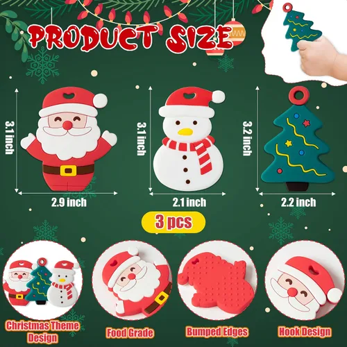 Miniatura 2 de 3 piezas de juguetes de dentición de silicona de Navidad para bebés, mordedores calmantes para la primera Navidad, diseño de muñeco de nieve suave