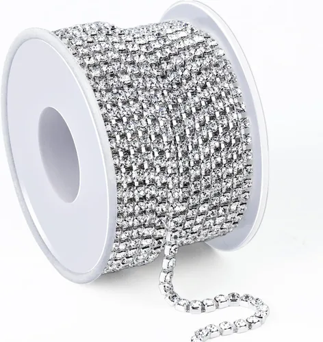 Miniatura 27 de 1 rollo de cadena de diamantes de imitación de 10 yardas, rollo de cadena de cierre de diamantes de imitación de cristal de 0.079 pulgadas, borde