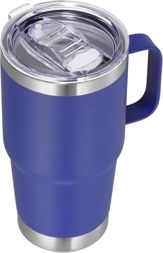 VEGOND - Vaso de viaje de 20 oz con tapa con asa y pajita, taza de café de acero inoxidable aislada, a prueba de derrames, de doble pared, mantiene