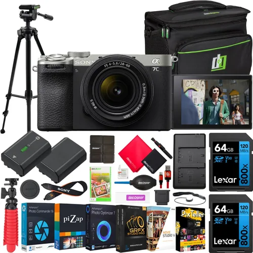 Sony a7C II - Cuerpo de cámara sin espejo de marco completo con lente F4-5.6 de 1.102-2.362 in plateado ILCE-7CM2L/S con estuche de fotografía Deco