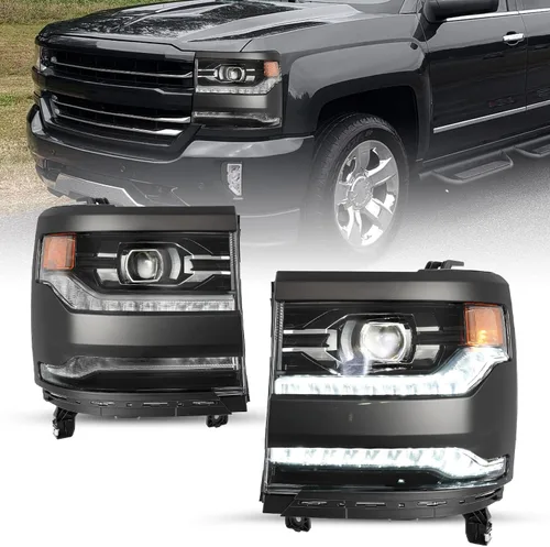 Miniatura 12 de JSBOYAT HID/Xenon para Chevy Silverado 1500 2016-2019 Conjunto de Faros Delanteros de Repuesto Proyector LED DRL Estilo OE de Fábrica Par Juego
