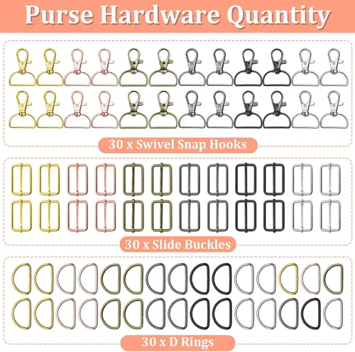 Miniatura 2 de Paxcoo Llavero a granel con llavero giratorio con gancho en D y hebillas deslizantes para bolso de mano, bolso, hardware y manualidades (1 pulgada)