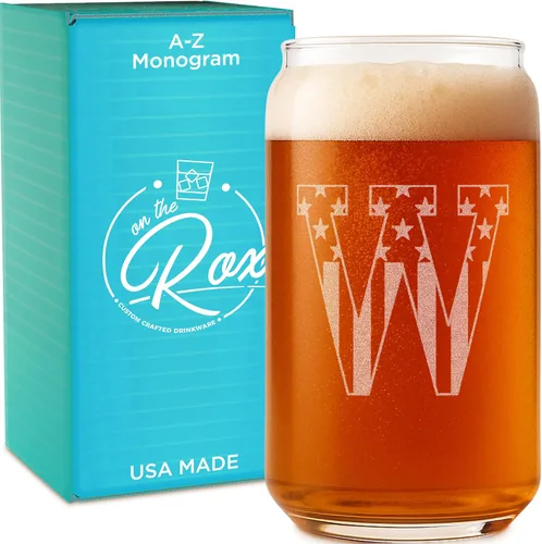 Miniatura 23 de Vaso en forma de lata de cerveza con monograma grabado - bandera de EE.UU.
