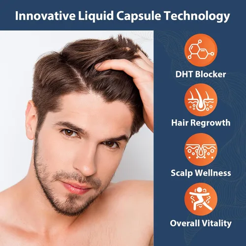 Miniatura 3 de DHT Bloqueador para hombres con palma enana americana y biotina, fórmula para el crecimiento del cabello en cápsulas llenas de líquido, suplementos