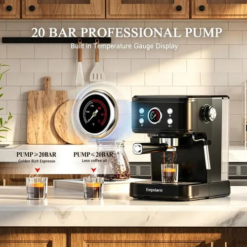 Miniatura 6 de Empstorm Máquina de Espresso de 20 Bar con Espumador de Leche al Vapor, Cafetera de Espresso Compatible con Cápsulas Originales NS 2 EN 1, Máquina