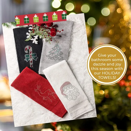 Miniatura 6 de Sparkles Home Toalla de mano para árbol de Navidad, duradera, diamantes de imitación brillantes en tela de toalla de algodón, para decoración Negro
