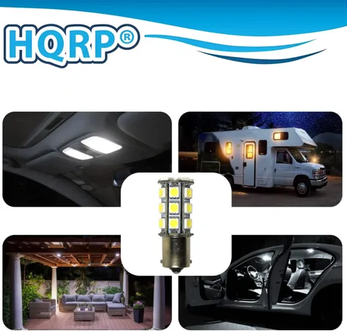 Miniatura 6 de HQRP BA15s Base de bayoneta de un solo contacto SMD 5050 6300-7000K 10-30V DC 3.4W bombilla LED compatible con #93, 382, 1141, 1156, 1157