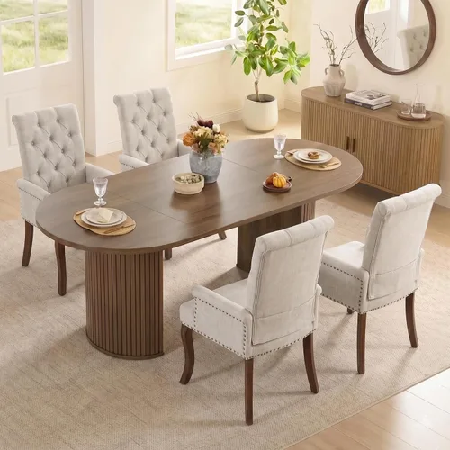 Miniatura 9 de SoarFlash Juego de mesa de cocina y sillas para 4, juego de mesa de comedor de 47 pulgadas para 4 personas con sillas tapizadas de terciopelo, juego