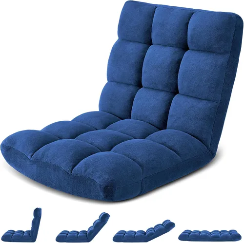Miniatura 9 de Silla de suelo plegable Avocahom para juegos con 14 posiciones, silla de sofá perezoso ajustable con cojín, con algodón transpirable y coral de Gris