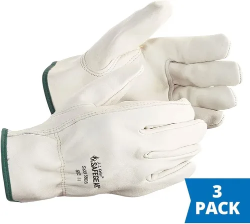 Miniatura 2 de J. J. Keller & Associates, Inc. SAFEGEAR Cowhide Leather Work Gloves with Keystone Thumb Blanco (paquete de 3)