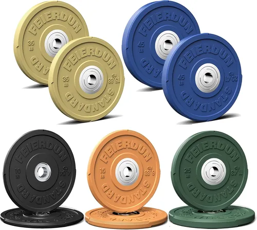 Miniatura 13 de FEIERDUN Disco de Peso Olímpico con Parachoques de Color de 2 Pulgadas para Entrenamiento de Fuerza - 100% Goma Virgen