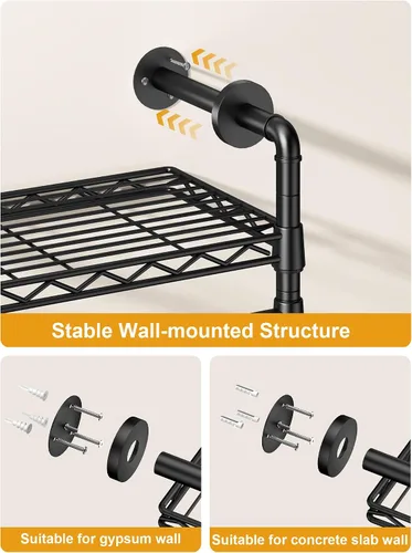 Miniatura 6 de ULIFHOME M6 - Perchero para montaje en pared, sistema de armario resistente con 8 estantes y 4 barras de suspensión, 68.5 pulgadas de ancho x 11.8