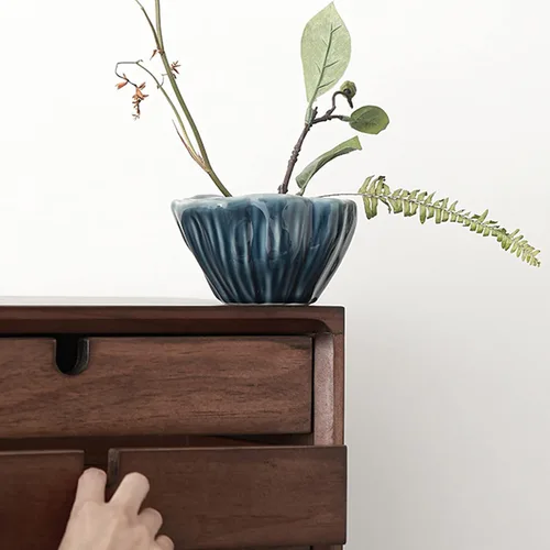 Miniatura 4 de Florero de cerámica en forma de loto, 1 maceta de cerámica con forma de loto, arreglo floral para decoración del hogar y la oficina