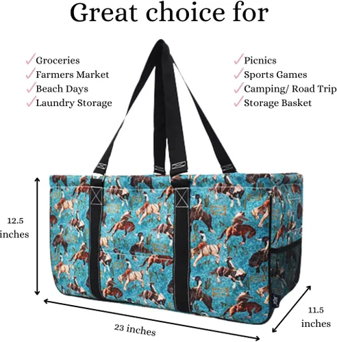 Miniatura 80 de NGIL Bolsa de comestibles reutilizable extra grande plegable de gran tamaño para comestibles, almacenamiento, picnic, playa, Bronco-negro occidental
