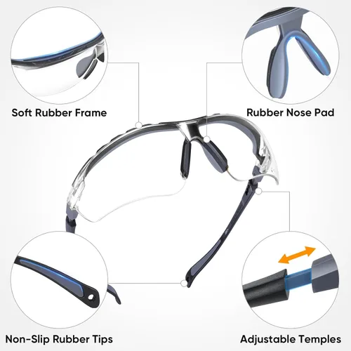 Miniatura 6 de TICONN Gafas de seguridad antivaho para hombres y mujeres, gafas protectoras ANSI Z87.1 a prueba de rayones con brazos ajustables y protección UV
