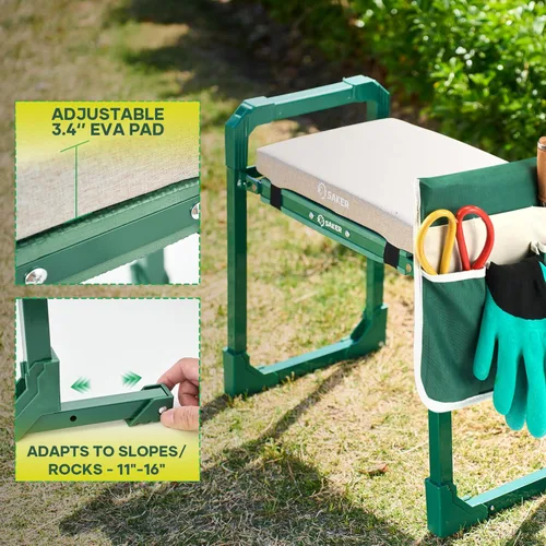 Miniatura 3 de Saker Rodillera y Asiento de Jardín Plegable con Patas Extensibles y Almohadilla Gruesa, Herramienta, Soporte de Trabajo Pesado para Adultos