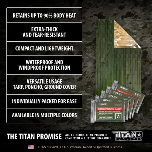 Miniatura 5 de TITAN Survival Mantas de supervivencia de Mylar prémium (paquete de 5) manta térmica de supervivencia de emergencia para campamento, caza