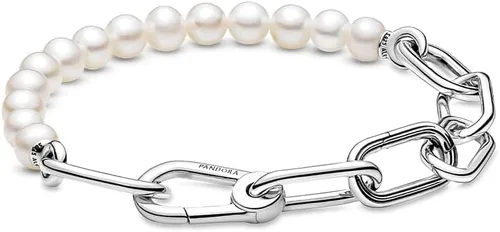Miniatura 2 de Pandora ME - Pulsera de perlas cultivadas de agua dulce tratada Pulsera de perlas para mujer Cuenta con 2 conectores Regalo para ella Plata