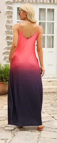 Miniatura 6 de Supnier - Vestido de verano largo para mujer, diseño con tirantes delgados, bolsillos, estampado floral, uso informal, estilo bohemio