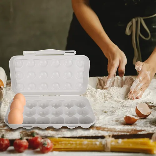 Miniatura 5 de UPKOCH Soporte para huevos para refrigerador, 18 unidades, apilable, de plástico, con tapa hermética para almacenamiento organizado en cocina