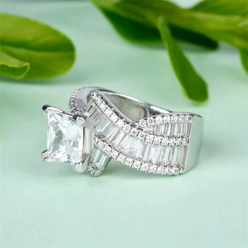 Miniatura 6 de Jeulia Anillos de compromiso de corte princesa de 2 quilates para mujer, plata de ley con diamante blanco, circonita cúbica, anillo de compromiso