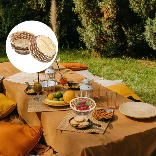 Miniatura 8 de EXCEART Juego de 3 cestas de frutas de bambú de 6.69 pulgadas hechas a mano, redondas, tejidas, para cocina, comedor, servir alimentos, aperitivos