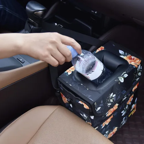 Miniatura 2 de SIBOFUEGO Bonito bote de basura para automóvil con tapa, contenedor de basura plegable multiusos para automóvil, organizador a prueba de fugas, bote