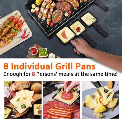 Miniatura 5 de CUSIMAX Raclette Grill Mesa de parrilla eléctrica, portátil 2 en 1 parrilla coreana de interior y queso Ractlette, placa reversible antiadherente