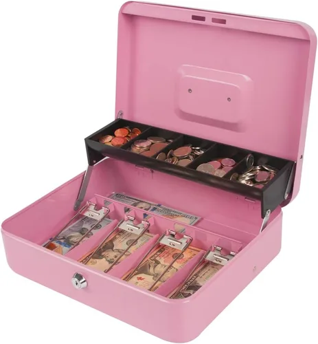 Miniatura 5 de KYODOLED Caja de dinero con cerradura con cerradura, caja de dinero con bandeja para efectivo, caja fuerte con cerradura con llave, organizador