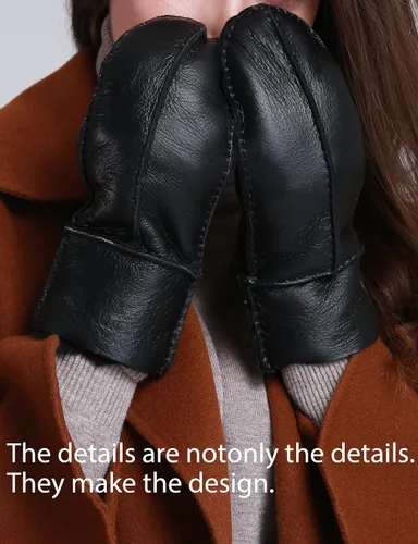 Miniatura 5 de YISEVEN Manoplas de piel de oveja de invierno para mujer