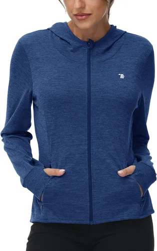 Miniatura 66 de TBMPOY Chaquetas con capucha y protección solar UPF 50+ para mujer, ligeras, de manga larga, para senderismo, exteriores, con cremallera completa