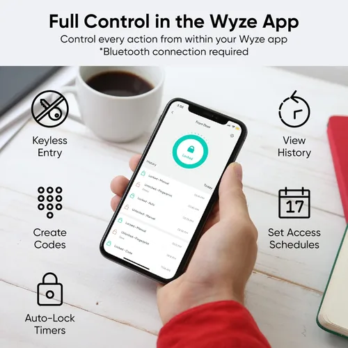 Miniatura 4 de Wyze Cerrojo de Bloqueo Automático, Entrada sin Llave con Huella Dactilar para Puerta, Reemplazo de Cerradura Inteligente Bluetooth, Teclado Níquel