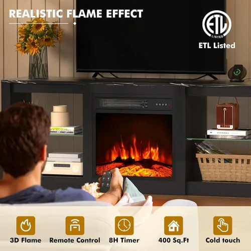 Miniatura 5 de Zionheat Soporte de TV de 58 pulgadas con chimenea de 18 pulgadas, centro de entretenimiento con luz LED para TV de 65 pulgadas, gabinete de TV