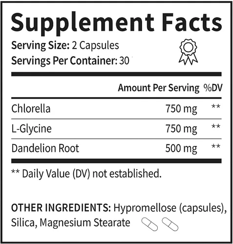Miniatura 7 de Tableta de aglutinante con fibra de clorella/clorofila, limpieza de desintoxicación de hígado y intestinal, enjuague de colon y toxinas. glicina