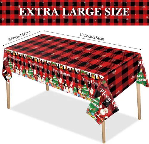 Miniatura 3 de Tiamon 3 piezas de mantel de Navidad 54 x 108 pulgadas, rojo, negro, mantel a cuadros de búfalo para mesa rectangular, mantel desechable de plástico