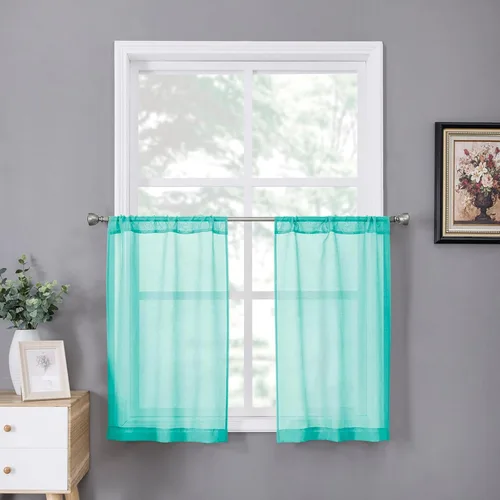 Miniatura 27 de Tollpiz - Juego de 2 paneles de cortinas de velo traslúcidas para media ventana, cortas, con textura de lino y bolsillo para cortinero, filtran