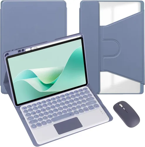 Miniatura 21 de Funda para tableta Samsung Galaxy Tab A8 de 10.5 pulgadas, teclado redondo inalámbrico desmontable Bluetooth, cubierta trasera transparente