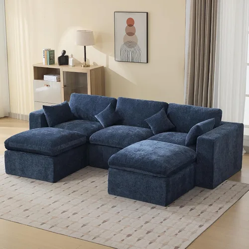 Miniatura 39 de Sofá modular sin hueso de 115 pulgadas, sofá modular modular con otomana, tapizado de gran tamaño, convertible, cómodo sofá de felpilla de 4 plazas