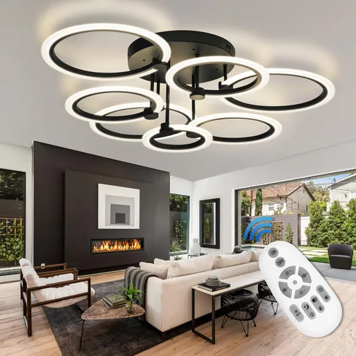 Miniatura 14 de Lámpara de techo LED, lámpara de techo moderna de 6 anillos, 77 W regulable 3000K a 6500K, luz de techo blanca con control remoto para sala