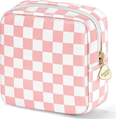 Miniatura 18 de Bolsa de maquillaje pequeña de 5.1 x 5.1 pulgadas para monedero, material flocado, mini bolsa de maquillaje de viaje con dos bolsillos internos