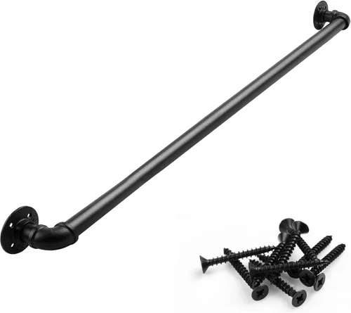 Barandilla de tubo para escalera Rectoo, pasamanos de escalera de metal de 3 pies, pasamanos de hierro industrial galvanizado negro para soporte de