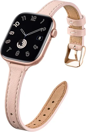 Miniatura 26 de STIROLL - Correa delgada de cuero para reloj inteligente, compatible con Apple Watch de 38, 40, 41, 42, 44, 45 y 49 mm, correa de cuero de grano