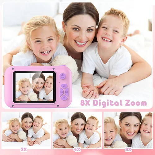 Miniatura 4 de Cámara para niños con lente giratoria de 180° para selfie y video, cámaras de video digitales HD para niños pequeños con tarjeta SD de 32 GB, ideal