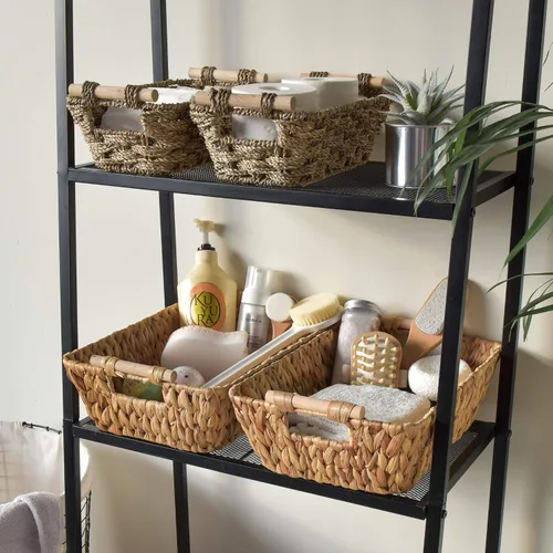 Miniatura 5 de GRANNY SAYS Cestas de almacenamiento medianas tejidas a mano con asas de madera, cestas de mimbre de hierba marina para organizar, cestas