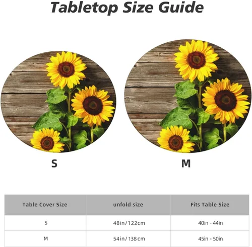 Miniatura 8 de Famame Mantel redondo ajustable con protector elástico, mantel de madera con diseño de girasol para cocina, cena, impermeable, a prueba de aceite